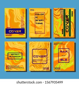 Flyer layout template with mixture of acrylic paints. Liquid marble texture. Fluid art. Applicable for design cover, flyer, poster, placard. 