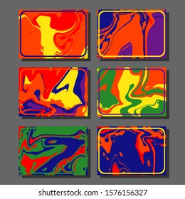 Flyer layout template with mixture of acrylic paints. Liquid marble texture. Fluid art. Applicable for design cover, flyer, poster, placard. 