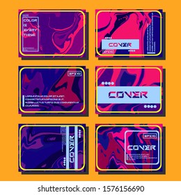 Flyer layout template with mixture of acrylic paints. Liquid marble texture. Fluid art. Applicable for design cover, flyer, poster, placard. 