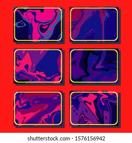 Flyer layout template with mixture of acrylic paints. Liquid marble texture. Fluid art. Applicable for design cover, flyer, poster, placard. 