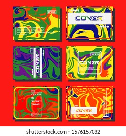 Flyer layout template with mixture of acrylic paints. Liquid marble texture. Fluid art. Applicable for design cover, flyer, poster, placard. 