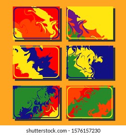 Flyer layout template with mixture of acrylic paints. Liquid marble texture. Fluid art. Applicable for design cover, flyer, poster, placard. 