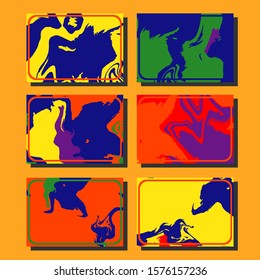 Flyer layout template with mixture of acrylic paints. Liquid marble texture. Fluid art. Applicable for design cover, flyer, poster, placard. 