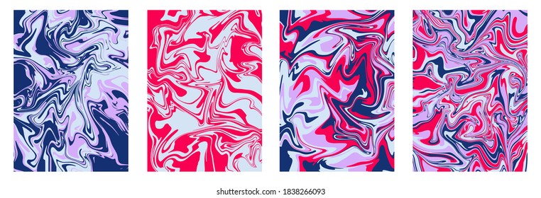 Flyer layout template with mixture of acrylic paints. Liquid marble texture. Fluid art. Applicable for design cover, flyer, poster, placard. Mixed paints for interior poster.  blue, cyan, pink