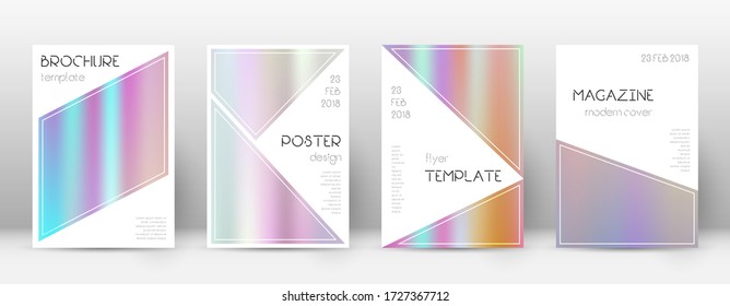 Flyer layout. Triangle unequaled template for Brochure, Annual Report, Magazine, Poster, Corporate Presentation, Portfolio, Flyer. Bewitching pastel hologram cover page.