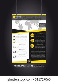 Flyer layout vector illustration. Yellow poster template. Corporate advertising graphic design. A4 size flyer (brochure) layout concept.
