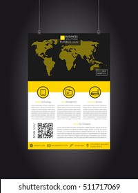 Flyer layout vector illustration. Yellow poster template. Corporate advertising graphic design. A4 size flyer (brochure) layout concept.
