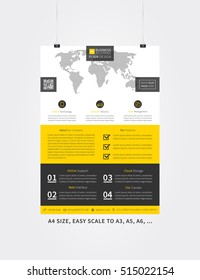 Flyer layout vector illustration. Yellow poster template. Corporate advertising graphic design. A4 size flyer (brochure) layout concept.
