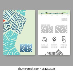 Flyer, leaflet, booklet layout. Editable design template. A4 2-fold brochure with abstract elements, infographics