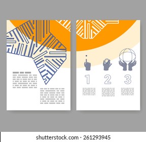 Flyer, leaflet, booklet layout. Editable design template. A4 2-fold brochure with abstract elements, infographics