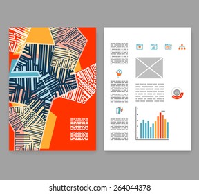 Flyer, leaflet, booklet layout. Editable design template. A4 2-fold brochure with abstract elements, infographics