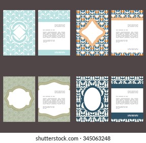Flyer, leaflet, booklet layout. Editable design template. Set of A4 brochures with abstract patterns