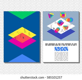 Flyer, leaflet, booklet layout. Editable design template. A4 2-fold brochure with abstract elements in trendy memphis style