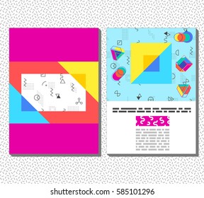 Flyer, leaflet, booklet layout. Editable design template. A4 2-fold brochure with abstract elements in trendy memphis style