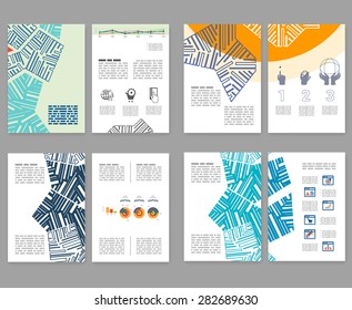 Flyer, leaflet, booklet layout set. Editable design template. A4 2-fold brochure with abstract elements, infographics