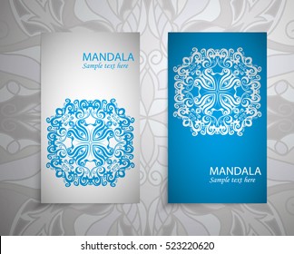 flyer, leaflet, brochure, cover of mandala, abstract Oriental motif. Hand painted texture background. Decorative elements for design print. Vector. Laser cut floral holiday wedding invitations. EPS 10
