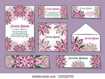 flyer, leaflet, brochure, cover of mandala, abstract Oriental motif. Hand painted texture background. Decorative elements for design print. Vector. Laser cut floral holiday wedding invitations. EPS 10
