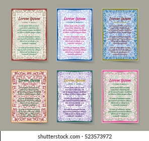 flyer, leaflet, brochure, cover mandala, abstract Oriental motif. Hand painted texture background. Decorative elements for design print. Vector. Laser cut floral wedding invitation occasion. EPS 10