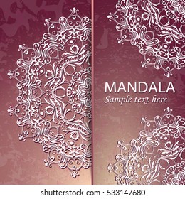 flyer, leaflet cover mandala, abstract Oriental motif. Hand painted texture background. Decorative elements for design print. Vector. EPS 10