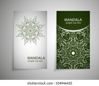 flyer, leaflet cover mandala, abstract Oriental motif. Hand painted texture background. Decorative elements for design print. Vector. EPS 10