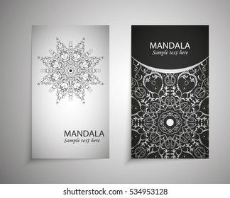 flyer, leaflet cover mandala, abstract Oriental motif. Hand painted texture background. Decorative elements for design print. Vector. EPS 10