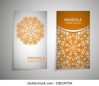 flyer, leaflet cover mandala, abstract Oriental motif. Hand painted texture background. Decorative elements for design print. Vector. EPS 10