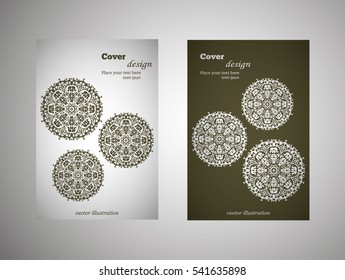 flyer, leaflet cover mandala, abstract Oriental motif. Hand painted texture background. Decorative elements for design print. Vector. EPS 10