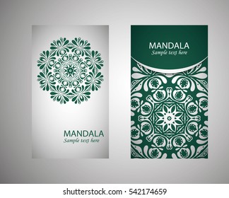 flyer, leaflet cover mandala, abstract Oriental motif. Hand painted texture background. Decorative elements for design print. Vector. EPS 10