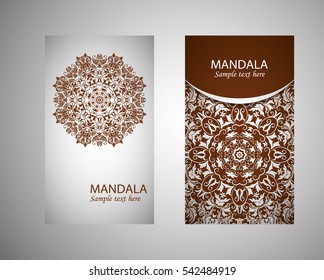 flyer, leaflet cover mandala, abstract Oriental motif. Hand painted texture background. Decorative elements for design print. Vector. EPS 10