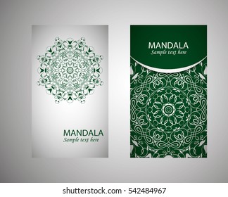 flyer, leaflet cover mandala, abstract Oriental motif. Hand painted texture background. Decorative elements for design print. Vector. EPS 10