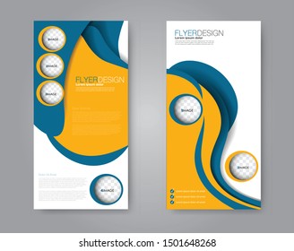 Flyer and leaflet design for business, education, presentation, promo, advertising. Set of two side brochure templates. Vertical banners. Blue and yellow colors. Vector illustration mockup.