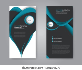 Flyer and leaflet design for business, education, presentation, promo, advertising. Set of two side brochure templates. Vertical banners. Black and blue colors. Vector illustration mockup.