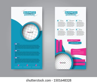 Flyer and leaflet design for business, education, presentation, promo, advertising. Set of two side brochure templates. Vertical banners. Blue and pink colors. Vector illustration mockup.