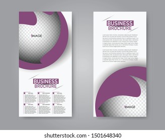 Flyer and leaflet design for business, education, presentation, promo, advertising. Set of two side brochure templates. Vertical banners. Purple colors. Vector illustration mockup.