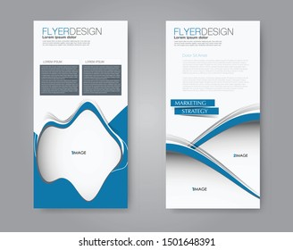 Flyer and leaflet design for business, education, presentation, promo, advertising. Set of two side brochure templates. Vertical banners. Blue colors. Vector illustration mockup.