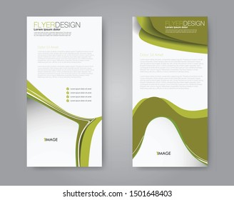 Flyer and leaflet design for business, education, presentation, promo, advertising. Set of two side brochure templates. Vertical banners. Green colors. Vector illustration mockup.