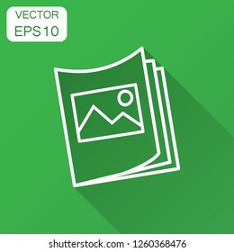 Flyer leaflet icon in flat style. Brochure sheet vector illustration with long shadow. Booklet flyer business concept.