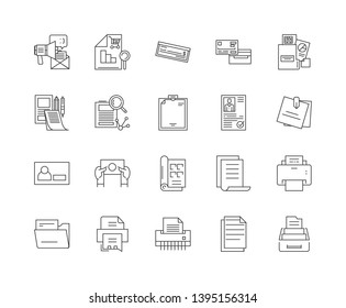 Flyer line icon signs. Linear vector outline illustration set concept.