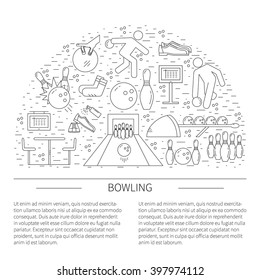 Flyer in line style.Bowling line icon isolated on white background vector illustration.