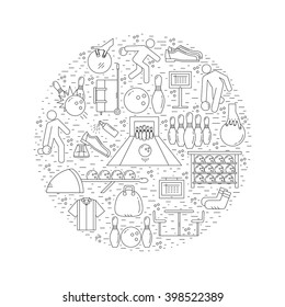 Flyer in line style.Bowling line icon isolated on white background vector illustration.