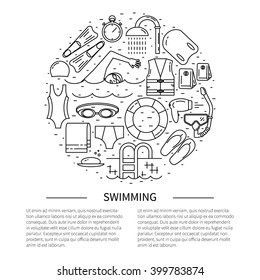 Flyer in line style.Swimming line icon vector illustration.