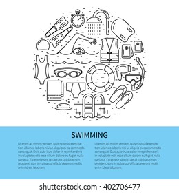 Flyer in line style.Swimming line icon vector illustration.
