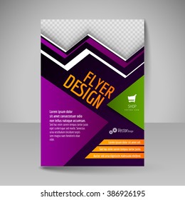 Flyer, magazine cover, brochure, template design for business education, presentation, website. Editable vector illustration. Purple and orange colors.