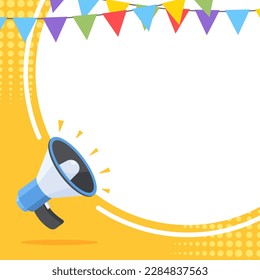 Flyer Megaphone speaker for announce, advertising, promotion, and Grand sale. Vector illustration for retail shopping online marketing template, banner, poster, and background.