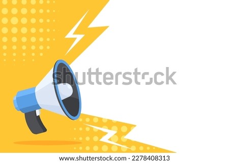 Flyer Megaphone speaker for announce, advertising, promotion, and Grand sale. Vector illustration for retail shopping online marketing template, banner, poster, and background.