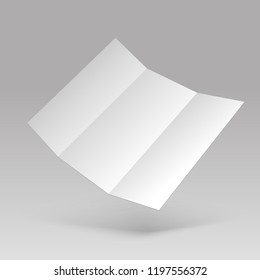 Flyer mockup. Blank white folded paper letterhead. 3d leaflet card vector template. Illustration of empty 3d white paper flyer