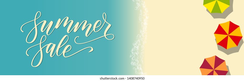 Flyer with modern handwritten brush calligraphy Summer sale. Vector illustration.