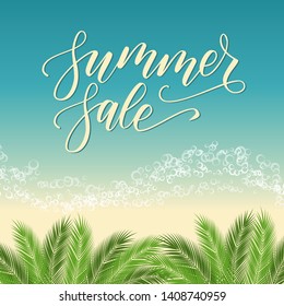 Flyer with modern handwritten brush calligraphy Summer sale. Vector illustration.