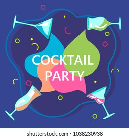 Flyer for night cocktail party. Colorful sign, bright alcoholic signboard, light banner. Vector illustration eps10