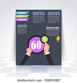 Flyer, Numbered Banner, Infographics Design, Vector 60 Percent